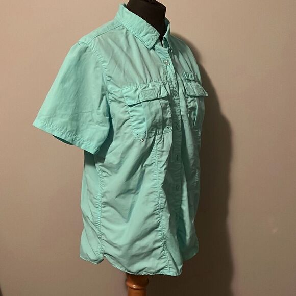 Swiss Alps Women's Blue Short Sleeve Button Down Fishing Shirt Size Medium - Picture 9 of 11